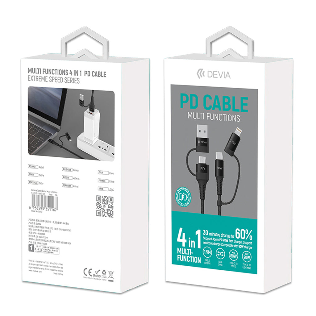 Cable Devia 4 En 1 Usb, C, Usb mini, Ligthning