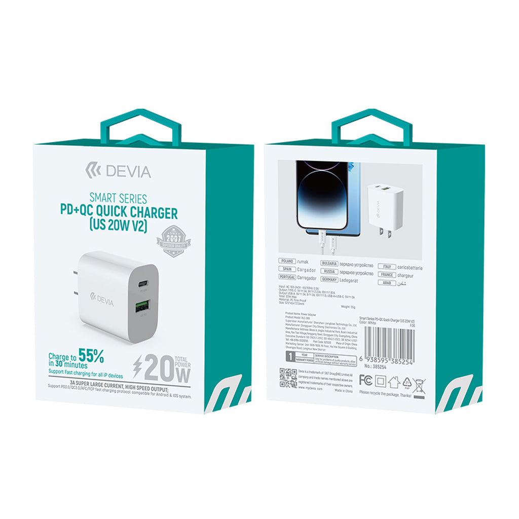 Cubo de carga Devia Pared 20W 2P Usb - Tipo C