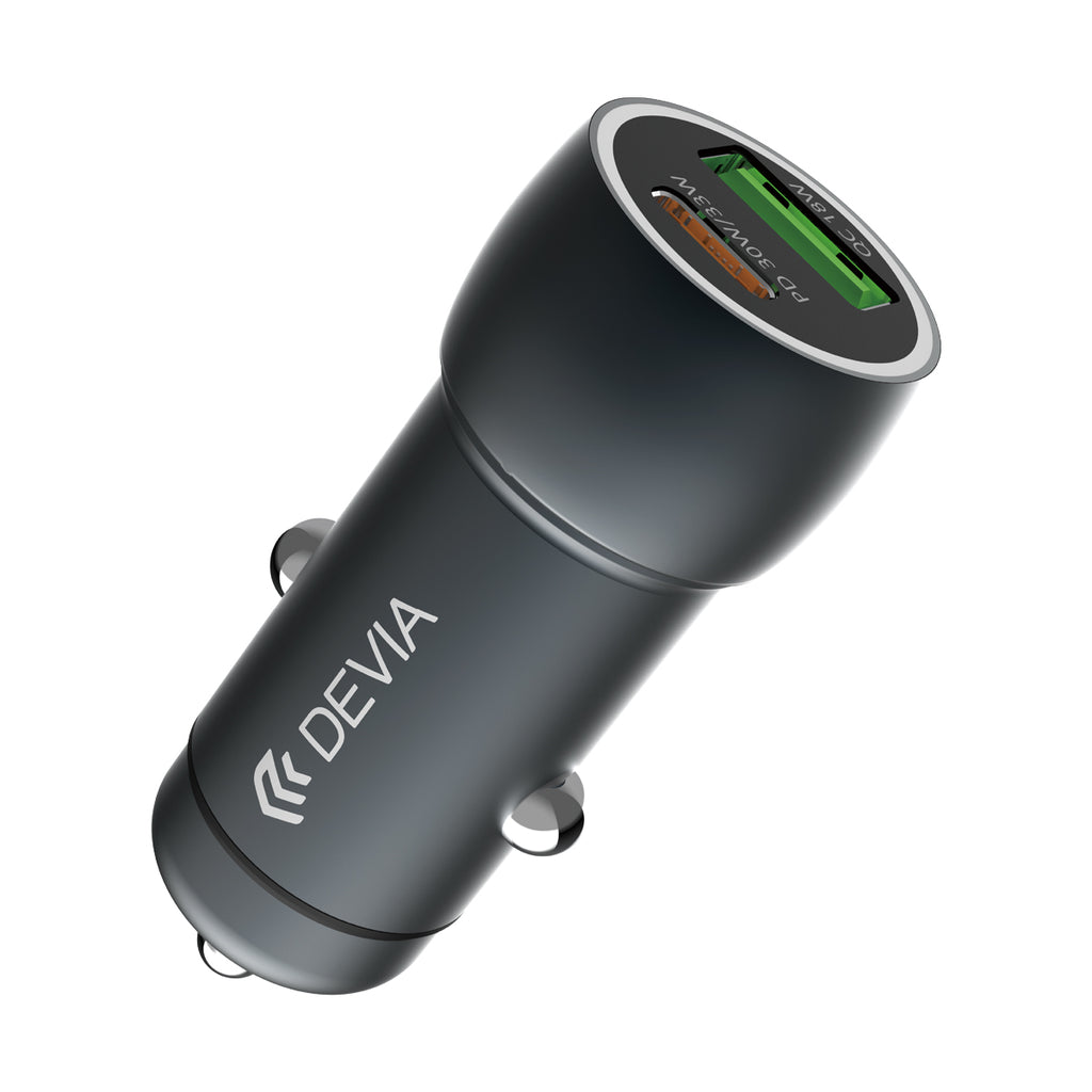Cargador Devia de Carro PD30W+QC3.0 18W Metal con Cable